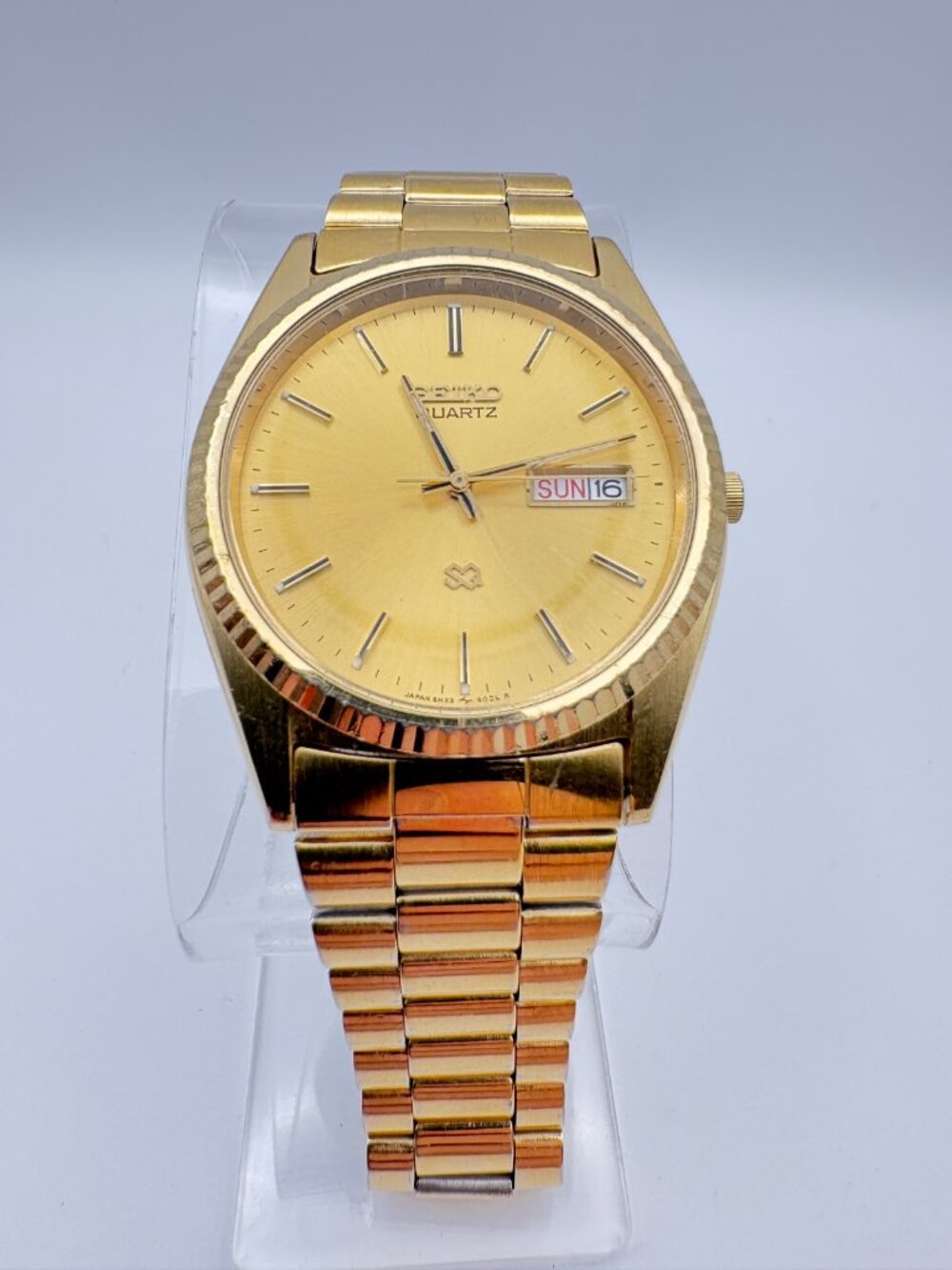 Vintage Seiko Quartz SQ Men Watch 5H23-8029 Gold Tone Day Date Working New Batt